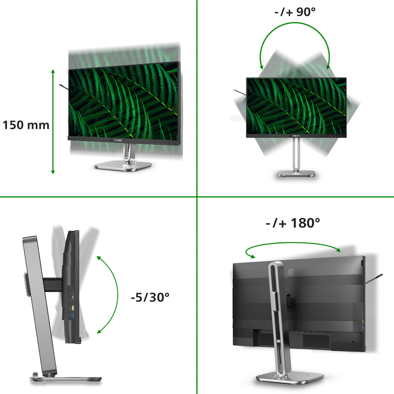 Cargue la imagen en el visor de la galería, Philips 24b2g5301 23.8 monitor (zilver zwart, vga, hdmi, displayport, usb-c, lan, audio, 100 hz)
