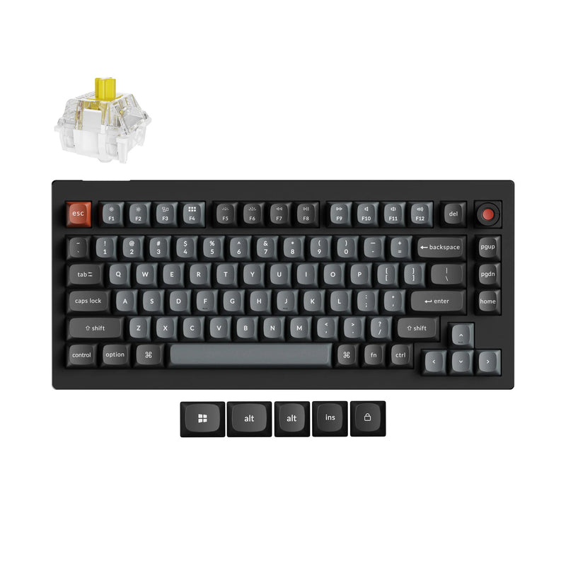 Load image into Gallery viewer, Keychron v1w-d4 8k qmk wired custom mechanical keyboard (zwart, us lay-out (qwerty), super banana, 75%, rgb leds, double-shot pbt, hot swap, 8k, knop)
