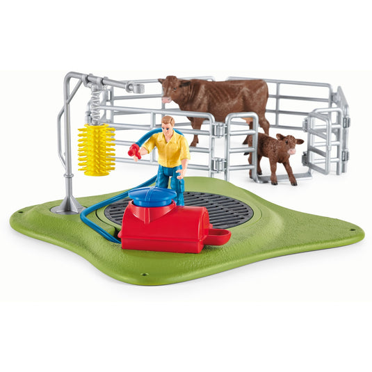 Schleich farm world speelfigurenset - wasstation voor koeien - kinderspeelgoed voor jongens en meisjes - 3 tot 8 jaar - 17 onderdelen - 42529