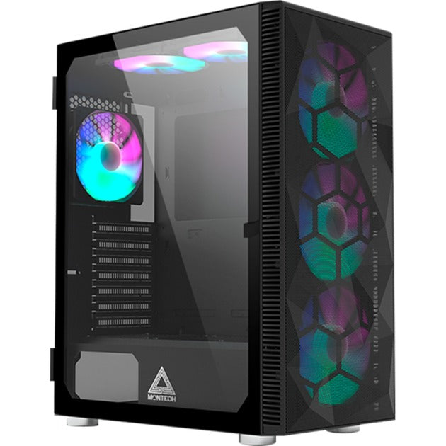 Load image into Gallery viewer, Montech x3 mesh midi tower behuizing (zwart | 3x usb-a | rgb | tempered glass)
