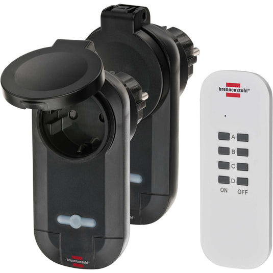 Brennenstuhl draadloze schakelaarset rc ce1 0201, 2 draadloze stopcontacten (buiten ip44, met handzender en hogere contactberscherming) zwart