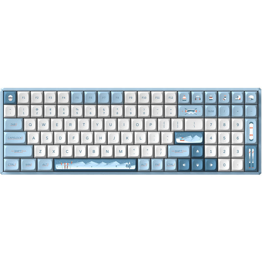 Iqunix f97 wintertide wireless mechanical keyboard, gaming toetsenbord (lichtblauw, us lay-out, cherry mx brown, rgb leds, 96%, hot-swappable, pbt, 2.4ghz | bluetooth 5.1 | usb-c)