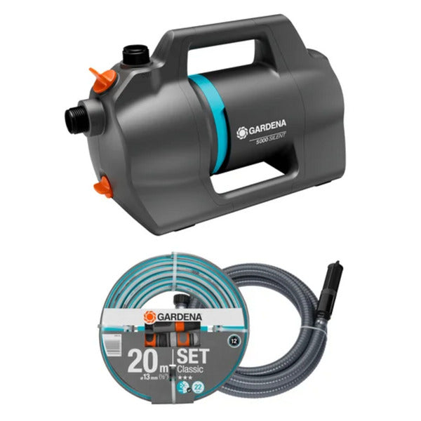 Load image into Gallery viewer, Gardena besproeiingspomp 5000 silent set met slang en aanzuigunit (donkergrijs turquoise, 9081-20 | pomp | 20 m slang | 3,5 m aanzuigunit)
