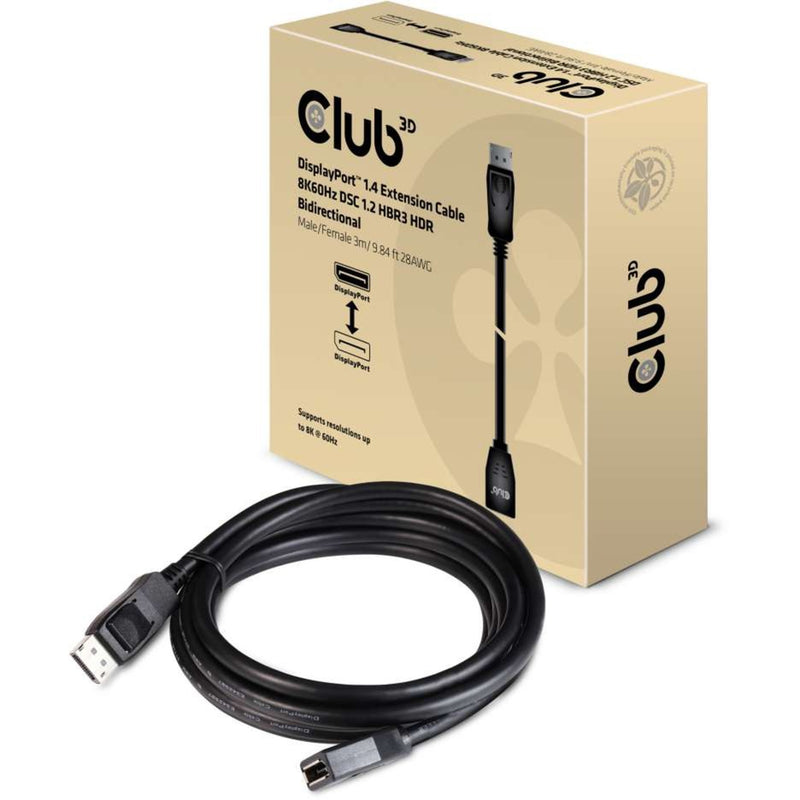 Load image into Gallery viewer, Club 3d displayport 1.4 dsc 1.2 hbr3 hdr bidirectionaal kabel (zwart, 3 meter, 8k 60hz)
