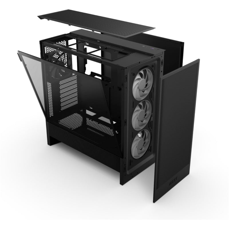 Load image into Gallery viewer, Nzxt h5 flow rgb v2 midi tower behuizing (zwart | 1x usb-a | 1x usb-c | rgb | tempered glass)
