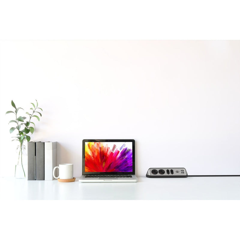 Load image into Gallery viewer, Brennenstuhl estilo hoekstekkerdoos 4-voudig stekkerdoos (zwart roestvrij staal, 2x usb)
