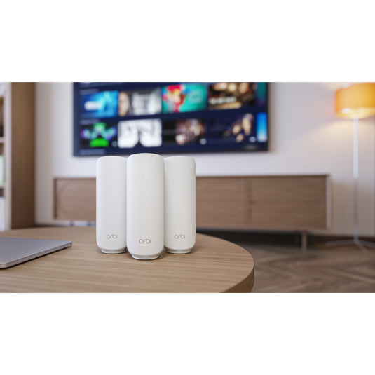 Netgear orbi 370 wifi mesh systeem, dual-band wifi 7-mesh systeem, 3 stuks mesh router (wit, 1x orbi wifi 7-router (rbe371), 2x orbi wifi 7-satellieten (rbe370))