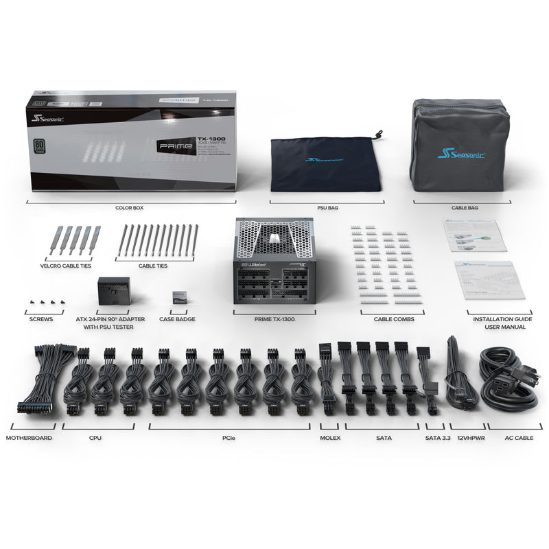 Load image into Gallery viewer, Seasonic prime tx-1300 modulaire 1300 watt voeding (zwart, 1x 12vhpwr, 6x pcie)
