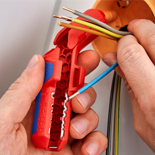 Knipex ergostrip universeel kabelstrip- ontmantelingsgereedschap (rood blauw)