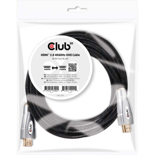 Club 3d hdmi 2.0 kabel (zwart zilver, 5 meter, 4k)