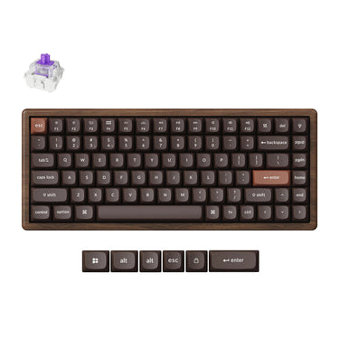 Keychron k2he all-wood special edition mechanisch toetsenbord (houtkleur, us lay-out (qwerty), gateron double-rail magnetic nebula, 75%, gateron double-rail magnetic, osa pbt double-shot, hot swap, bluetooth 5.2 | usb-c)