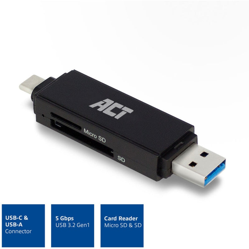 Afbeelding laden in galerijviewer, Act connectivity usb-c usb-a kaartlezer, sd micro sd (zwart)
