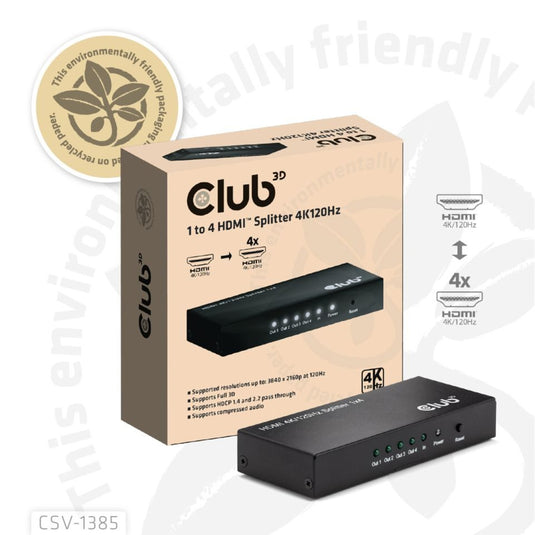 Club 3d hdmi splitter 1x > 4x hdmi 4k 120hz (zwart)