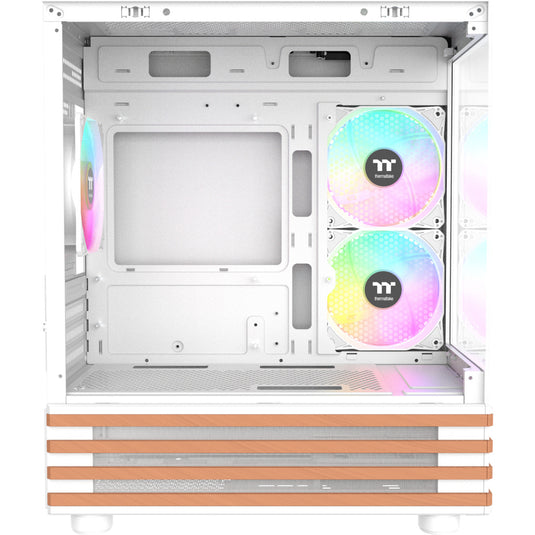 Thermaltake view 170 ws argb mini tower behuizing (wit houtkleur | 2x usb-a | rgb | tempered glass)