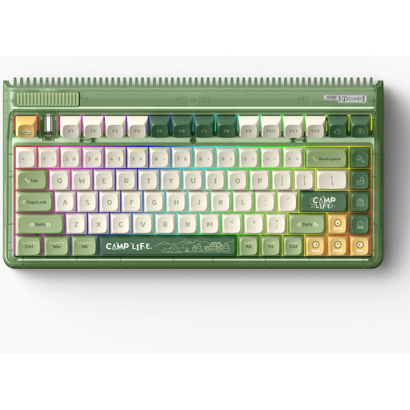 Load image into Gallery viewer, Iqunix og80 camping wireless mechanical keyboard, gaming toetsenbord (groen oranje, us lay-out, cherry mx red, rgb leds, 80% (tkl), hot-swappable, pbt, 2.4ghz | bluetooth 5.1 | usb-c)
