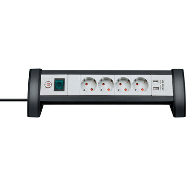 Brennenstuhl premium office-line stekkerdoos 4-voudig + 2x usb stekkerdoos (zwart lichtgrijs, 1,8 meter)