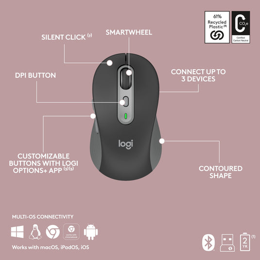 Logitech mk950 signature slim draadloze desktopset (grafiet, us-international lay-out (qwerty), 400 - 4000 dpi)