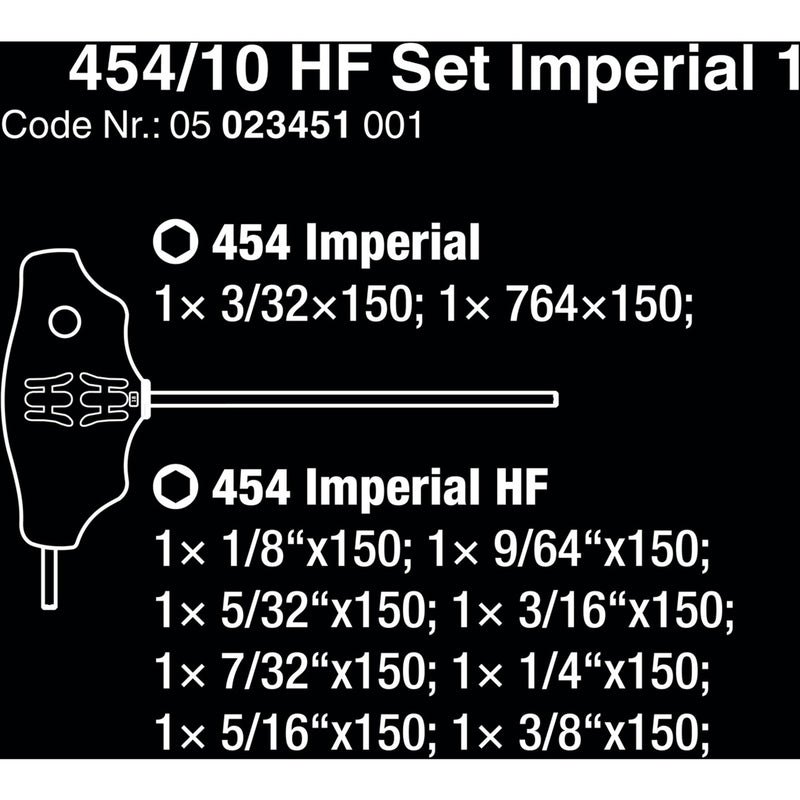 Load image into Gallery viewer, Wera 454 10 hf set imperial 1 stiftsleutelset t-greep hex-plus (zwart groen, met vasthoudfunctie, duims, 10-delig)

