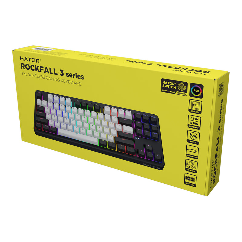 Chargez l'image dans la visionneuse de la galerie, Hator rockfall 3 tkl wireless rgb mechanisch gaming toetsenbord (zwart, us lay-out (qwerty), 80% (tkl), rgb, pbt keycaps, hotswap, 2.4 ghz bluetooth usb-c)
