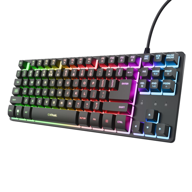 Load image into Gallery viewer, Trust gxt 833 thado toetsenbord met tkl-verlichting (zwart, us lay-out (qwerty), 80% (tkl), rgb)
