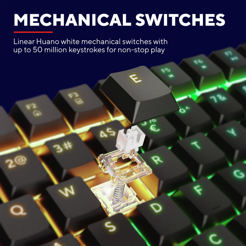 Chargez l'image dans la visionneuse de la galerie, Trust gxt 866 torix mechanisch gaming toetsenbord (zwart, us lay-out (qwerty), huano red, 100%, rgb)
