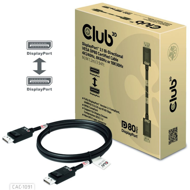 Chargez l'image dans la visionneuse de la galerie, Club 3d gecertificeerde displayport 2.1 kabel (zwart, 1,2 meter, 8k)
