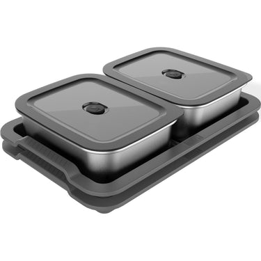 Weber works-voorbereidings- en serveerset container (roestvrij staal grijs, 2 roestvrijstalen vershoudbakjes, 2 dienbladen, 1,8 liter per bakje)