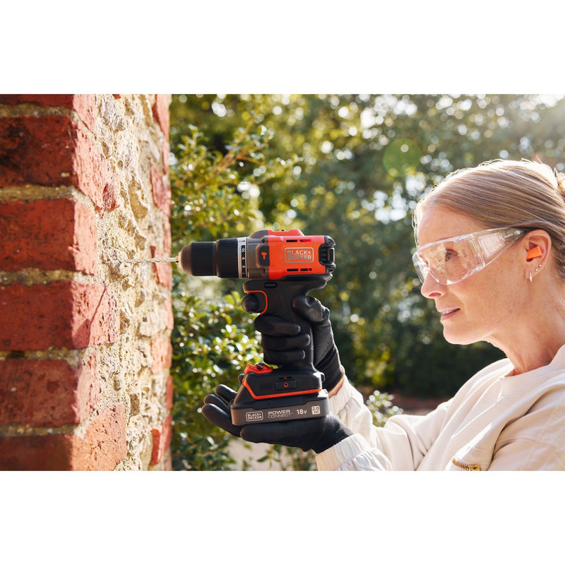 Load image into Gallery viewer, Black+decker 18v 2.0ah schroefklopboormachine (zwart oranje, accu en oplader inbegrepen.)
