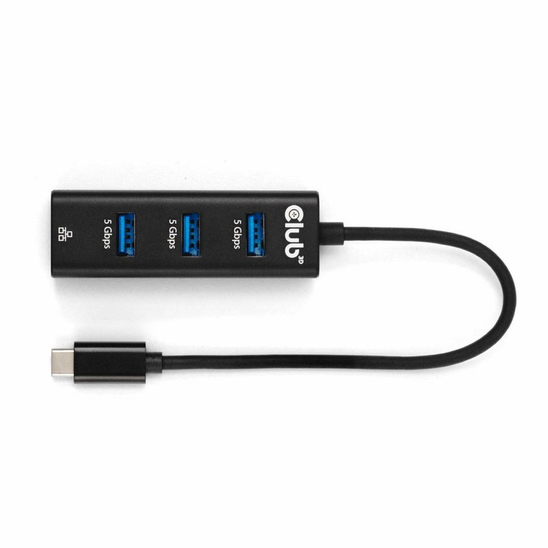 Afbeelding laden in galerijviewer, Club 3d usb-c 5 gbps naar 3 poorten usb type-a-hub met gigabit ethernet adapter (zwart)
