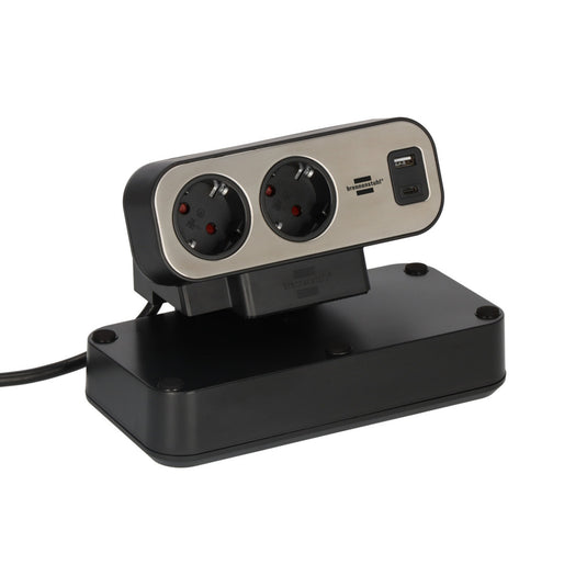 Brennenstuhl estilo duplex stekkerdoos met schakelaar stekkerdoos (zwart zilver, 1x usb c, 1x usb a)