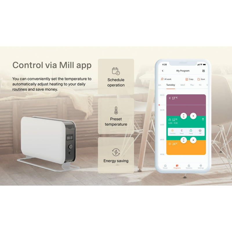 Chargez l'image dans la visionneuse de la galerie, Mill wifi convectorkachel co1500maxwifi3 (wit zwart, 1500 watt, wifi + app control)
