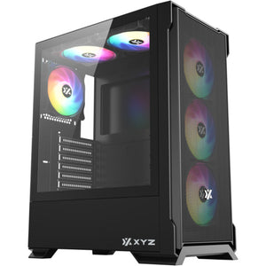 Xyz pc gear airone 300-x mesh midi tower behuizing (zwart | 1x usb-a | 1x usb-c | tempered glass)