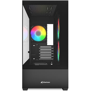 Sharkoon mk6 rgb mini tower behuizing (zwart | 2x usb-a | 1x usb-c | rgb | tempered glass)