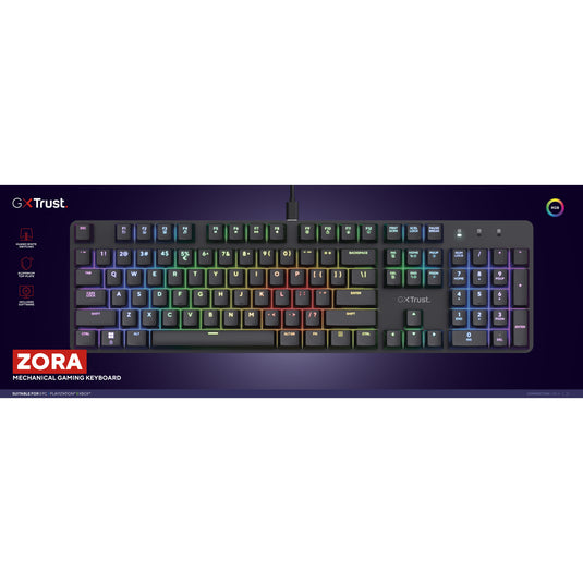 Trust gxt 871 zora mechanisch gaming toetsenbord (zwart, us lay-out (qwerty), huano red, 100%, rgb)