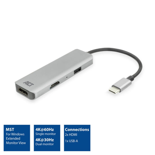 Usb-c-multipoort-adapter act ac7013 zilver 87 g