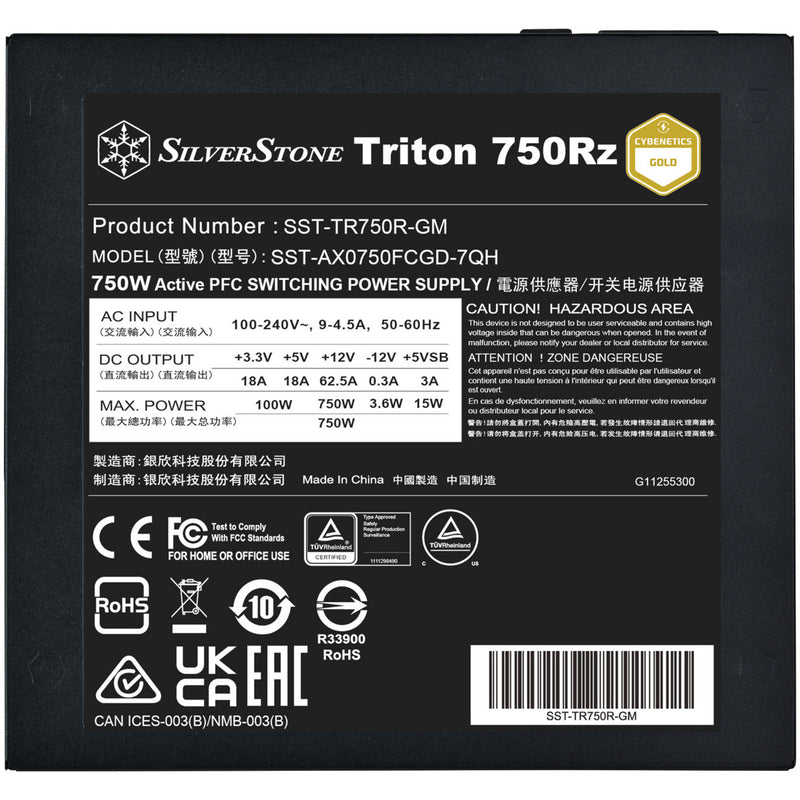 Load image into Gallery viewer, Silverstone triton 750rz modulaire 750 watt voeding (zwart, 1x 12v-2x6, 3x pcie)
