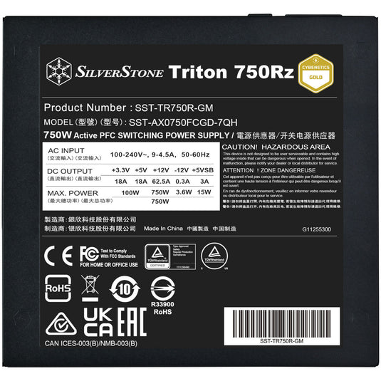 Silverstone triton 750rz modulaire 750 watt voeding (zwart, 1x 12v-2x6, 3x pcie)