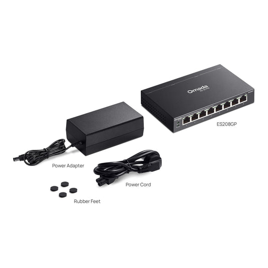 Tp-link omada es208gp switch (zwart, 8x poe+)