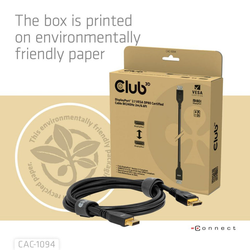 ギャラリービューアに画像をロードする, Club 3d gecertificeerde displayport 2.1 kabel (zwart, 2 meter, 10k)
