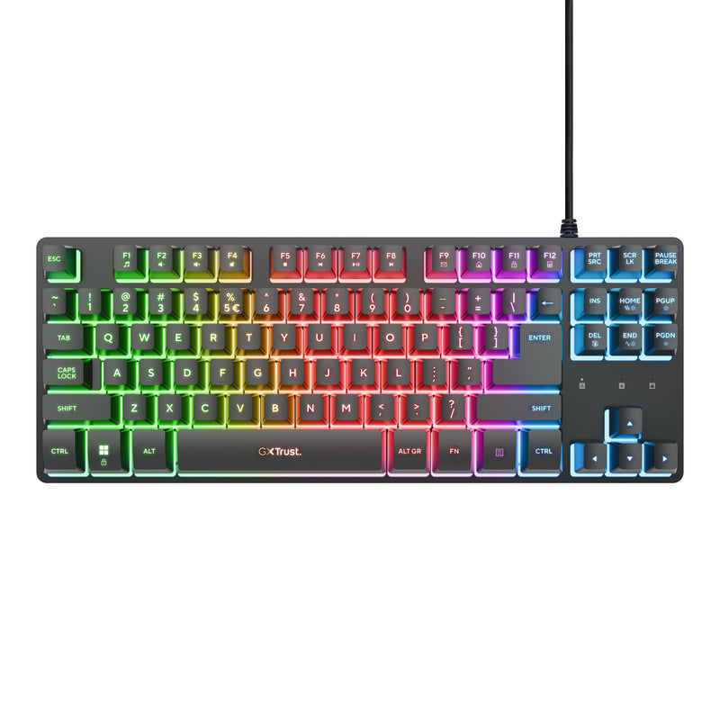 Load image into Gallery viewer, Trust gxt 833 thado toetsenbord met tkl-verlichting (zwart, us lay-out (qwerty), 80% (tkl), rgb)
