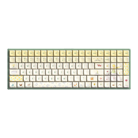Iqunix f97 floral date rgb mechanisch gaming toetsenbord (groen, us lay-out (qwerty), iqunix little prince, 96%, rgb leds, hot-swappable, pbt, 2.4ghz | bluetooth 5.1 | usb-c)