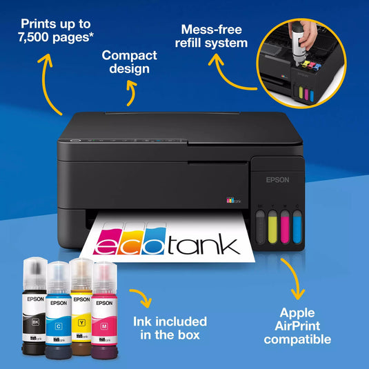 Epson ecotank et-2912 all-in-one inkjetprinter (zwart, scannen, kopiëren, wi-fi, inclusief tot 3 jaar inkt, c11cl62406)