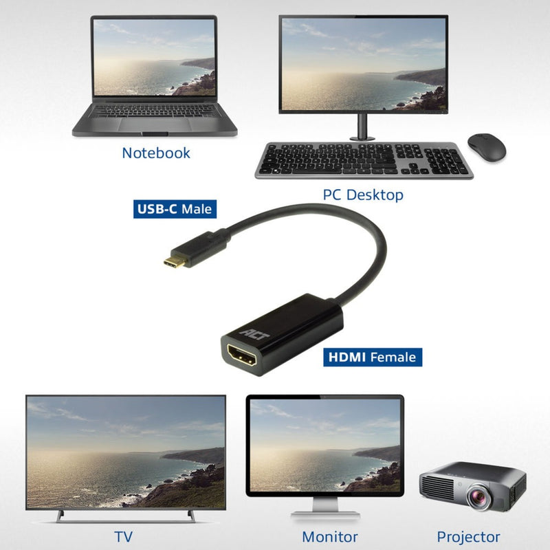 Load image into Gallery viewer, Act connectivity usb-c naar hdmi female adapter (zwart)
