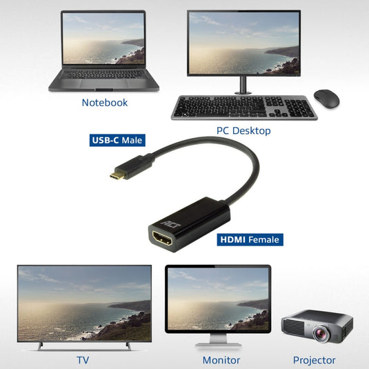Act connectivity usb-c naar hdmi female adapter (zwart)
