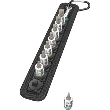 Wera belt b 2 zyklop binnenzeskant bitdoppen set, 3 8 , 8‑delig dopsleutel (zwart zilver, met vasthoudfunctie)