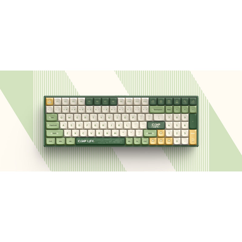 Load image into Gallery viewer, Iqunix f97 camping wireless mechanical keyboard, gaming toetsenbord (groen oranje, us lay-out, cherry mx brown, rgb leds, 96%, hot-swappable, pbt, 2.4ghz | bluetooth 5.1 | usb-c)
