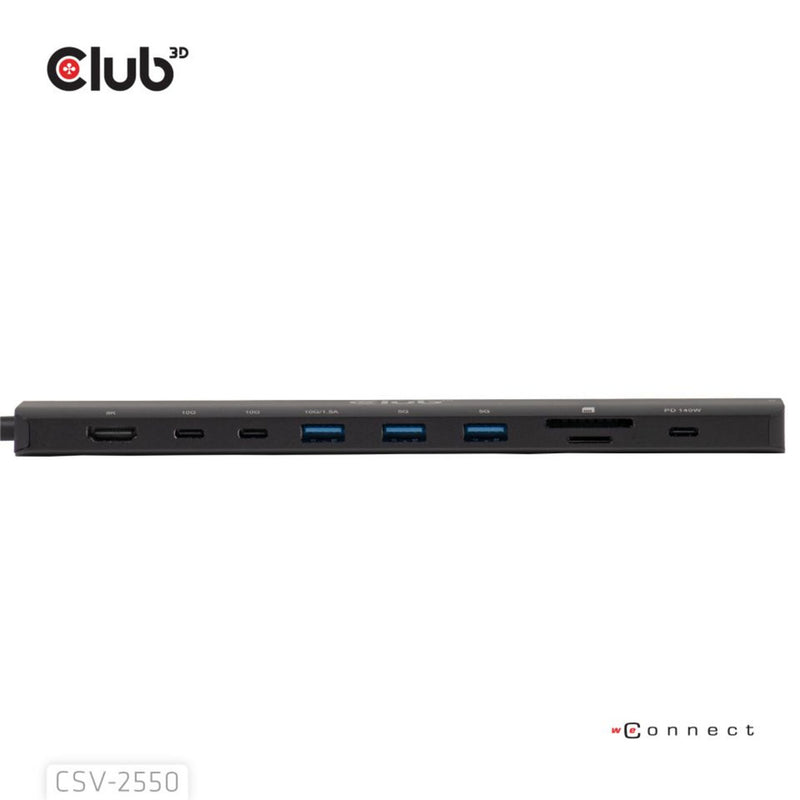 Chargez l'image dans la visionneuse de la galerie, Club 3d 10-1 portable dock usb type-c 10gbps to hdmi 8k30hz pd3.1 max.140 watt dockingstation (zwart, hdmi, usb-c, lan)
