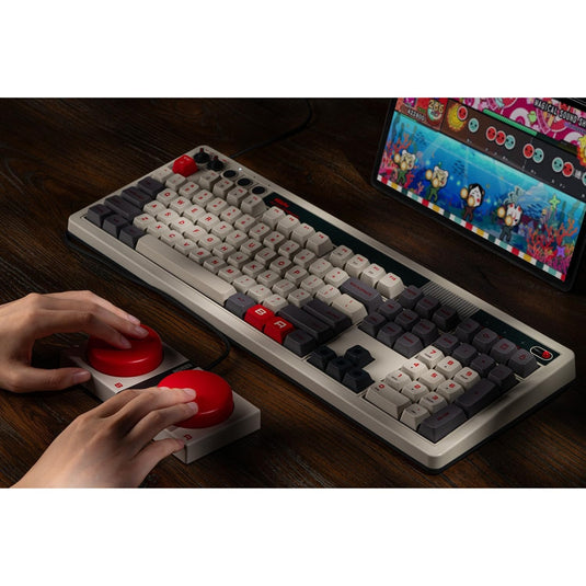 8bitdo retro mechanical keyboard n edition (grijs, us lay-out (qwerty), kailh box white, 100%, bluetooth low energy, wireless 2.4g, usb)