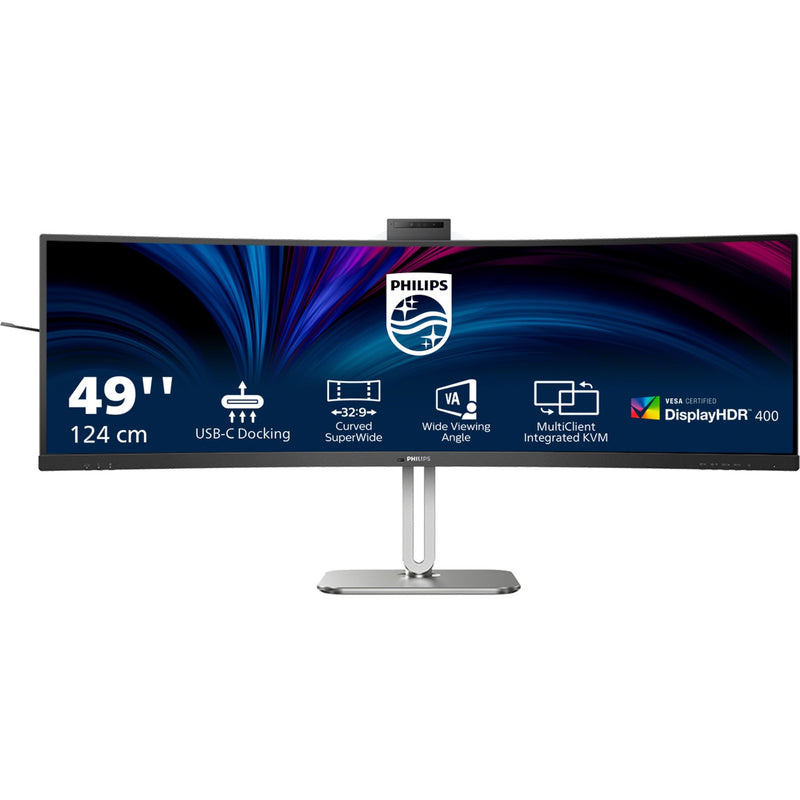 Load image into Gallery viewer, Philips 49b2u6900ch 48.8 curved ultrawide monitor (donkergrijs zilver, 2x hdmi, displayport, 4x usb-a, 3x usb-c, rj-45)
