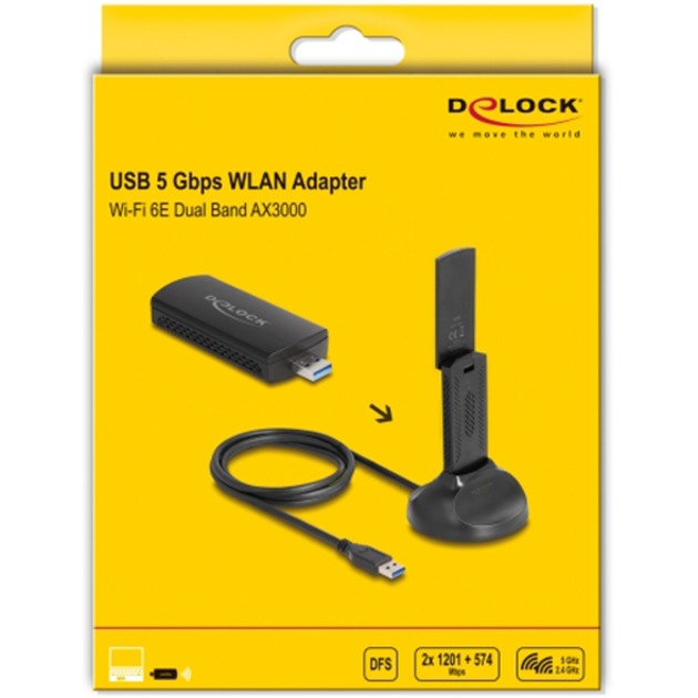 Load image into Gallery viewer, Delock wi-fi 6e dual band wlan usb adapter ax3000 wlan adapter (zwart)
